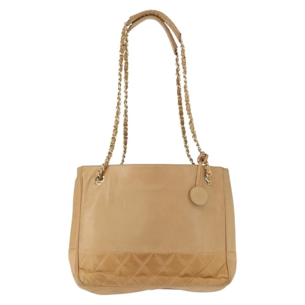 Chanel Lambskin Chain Matelasse Shoulder Bag Beige